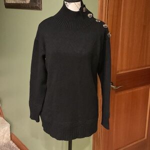 Anthropologie Black Button-Accent Turtleneck Sweater, Sz XS
